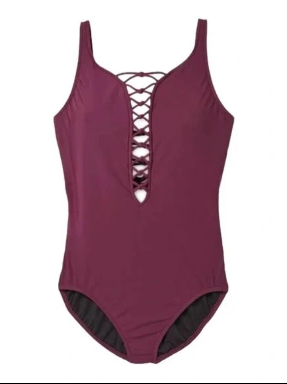 Aqua Green Plum Lace-Up Deep V One-Piece Swimsuit
